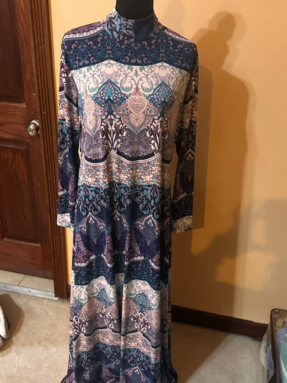 New York & Company Navy, Teal and Cream Paisley Maxi Dress
